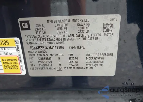 2017 GMC Acadia Limited z USA, uszkodzony, nr VIN 1GKKRSKD2HJ117194